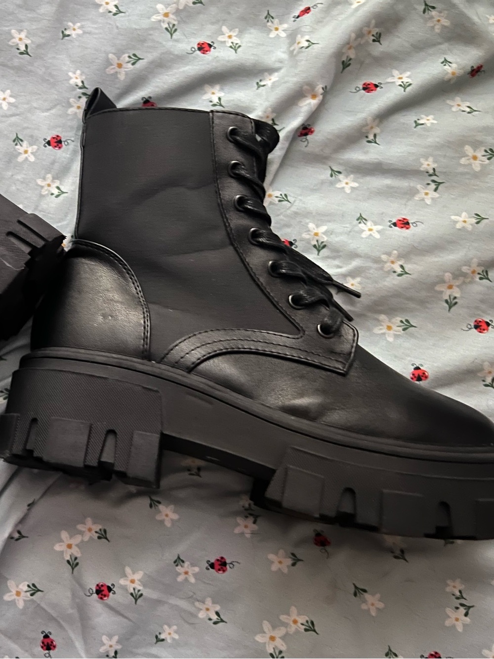 Women's Black Lug Sole Combat Boots - Classic Ankle Boot